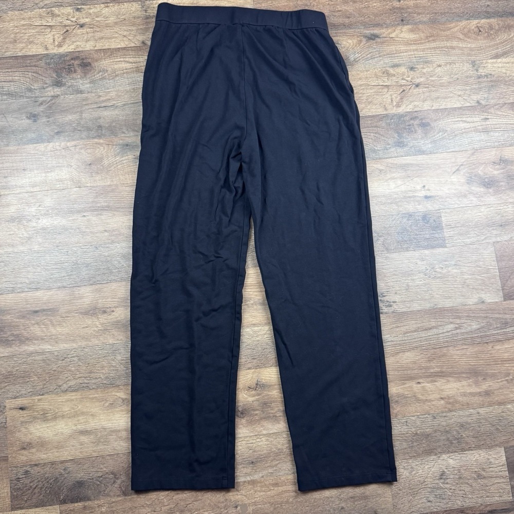 Eileen Fisher Organic Cotton Stretch Black Wide-Leg Pants Size Medium - Picture 3 of 10